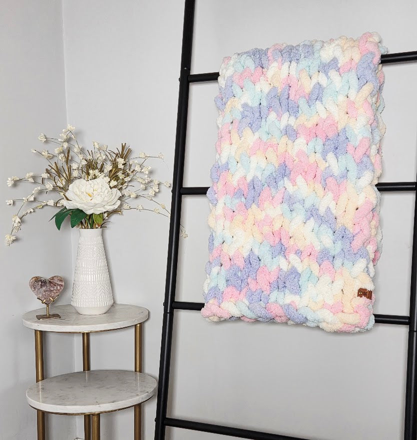 Marshmallow Candy Pastel Handmade Chunky Knit Baby Blanket