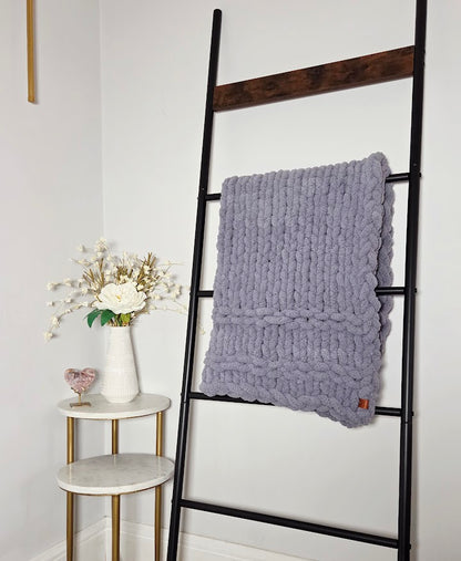 Blue with Braids Handmade Chunky Knit Baby/Toddler Blanket