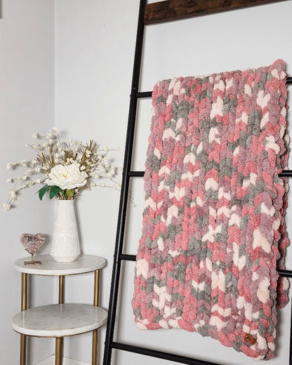 Pink & Grey Handmade Chunky Knit Baby/Toddler Blanket