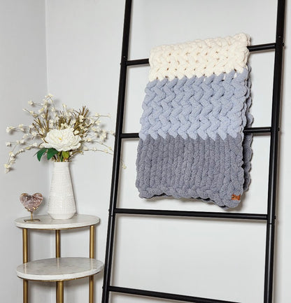 Blue & White Striped Handmade Chunky Knit Baby Blanket