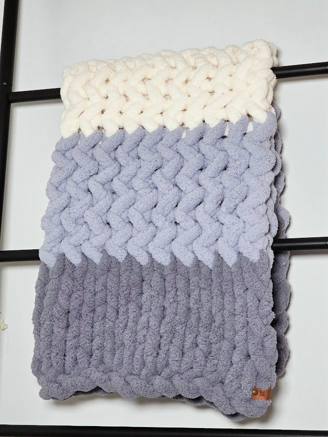 Blue & White Striped Handmade Chunky Knit Baby Blanket