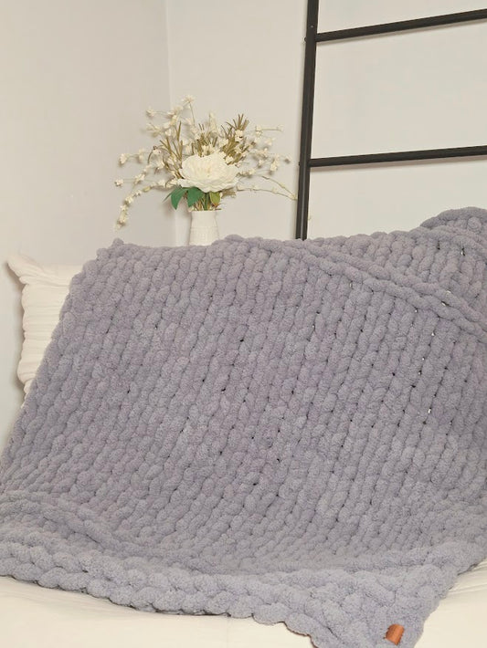 Blue with Braids Handmade Chunky Knit Baby/Toddler Blanket