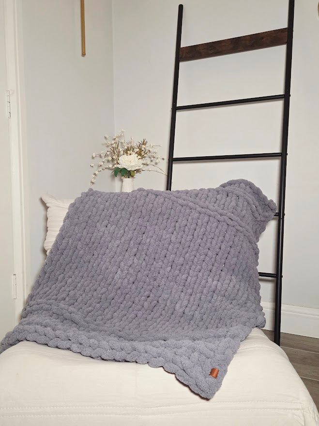 Blue with Braids Handmade Chunky Knit Baby/Toddler Blanket