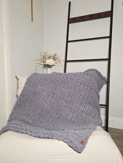 Blue with Braids Handmade Chunky Knit Baby/Toddler Blanket