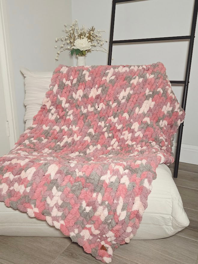 Pink & Grey Handmade Chunky Knit Baby/Toddler Blanket