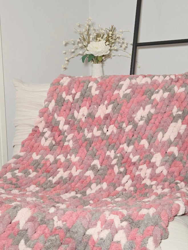 Pink & Grey Handmade Chunky Knit Baby/Toddler Blanket