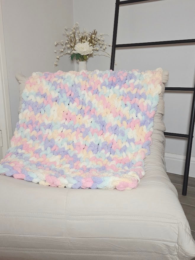 Marshmallow Candy Pastel Handmade Chunky Knit Baby Blanket