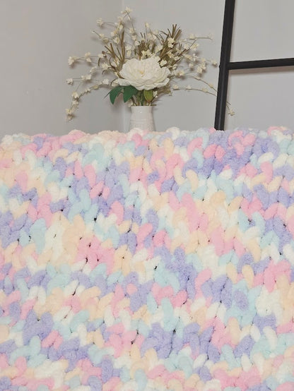Marshmallow Candy Pastel Handmade Chunky Knit Baby Blanket