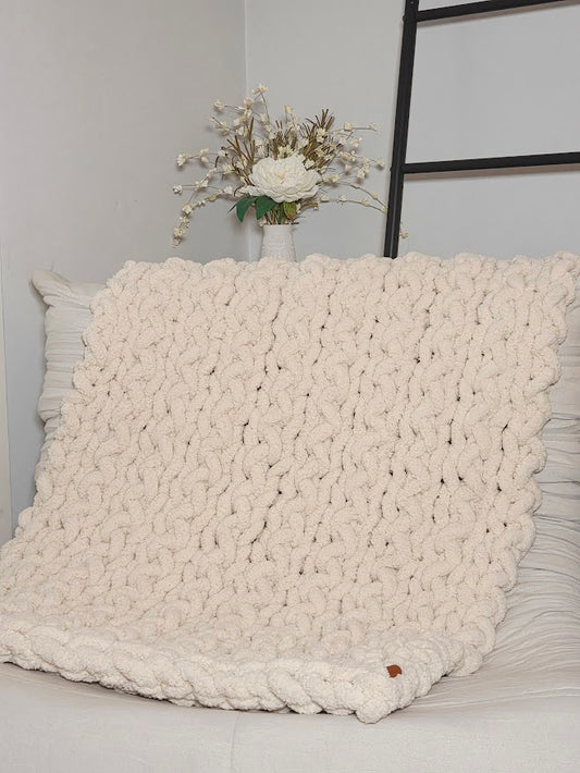 Cream/Beige Handmade Chunky Knit Baby Blanket