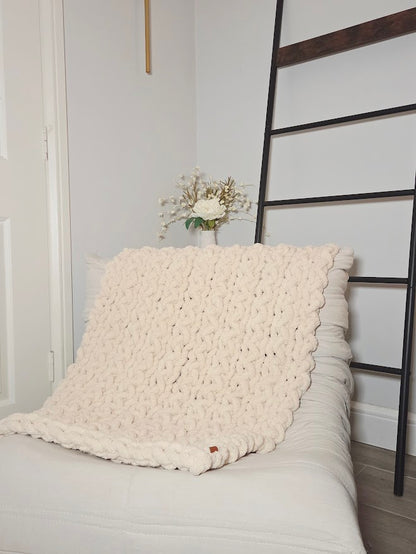 Cream/Beige Handmade Chunky Knit Baby Blanket