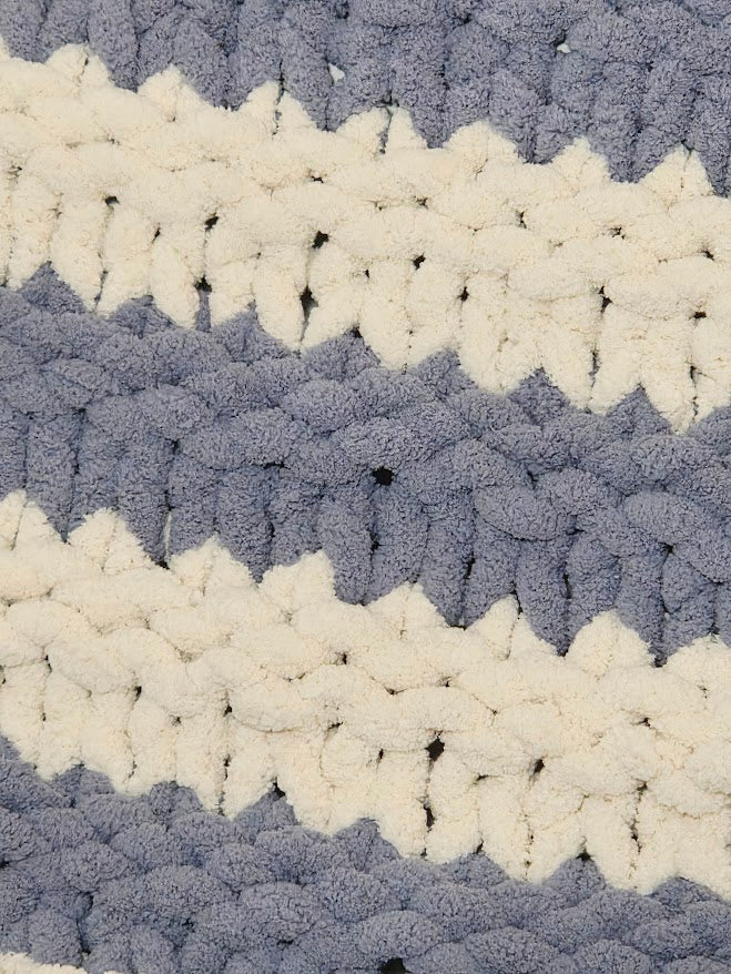 Blue & White Striped Handmade Chunky Knit Baby Blanket
