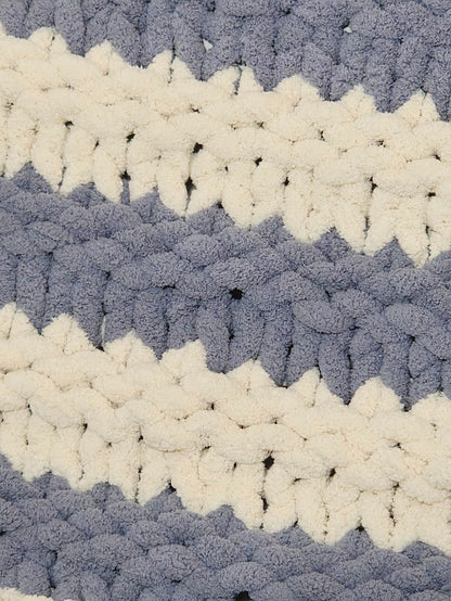 Blue & White Striped Handmade Chunky Knit Baby Blanket